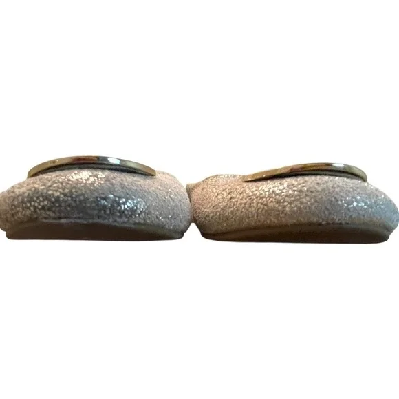 Tory Burch Reva Ballet Flats Metalli Gold Crackle Leather Logo Medallion Size 7M - Picture 10 of 12